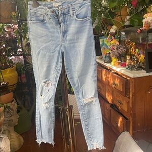 Good American Light Blue Distressed Ankle Jeans